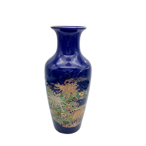 Coming Soon! Kintsugi Vase 12” Cobalt Floral Japanese Gold Crack Growth Gift - Picture 7 of 7